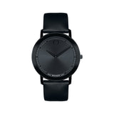 Movado Sapphire Black Dial Black Leather Strap Watch for Men - 606884