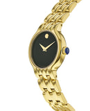 Movado Veturi Black Dial Gold Steel Strap Watch for Women - 0606935