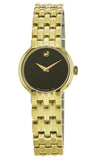 Movado Veturi Black Dial Gold Steel Strap Watch for Women - 0606935