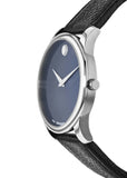 Movado Museum Blue Dial Black Leather Strap Watch For Men - 607013