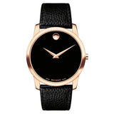 Movado Museum Classic Black Dial Black Leather Strap Watch For Men - 607060