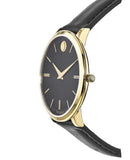 Movado Ultra Slim Black Dial Black Leather Strap Watch For Women - 0607091