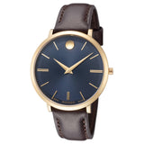 Movado Ultra Slim Blue Dial Brown Leather Strap Watch For Women - 0607092