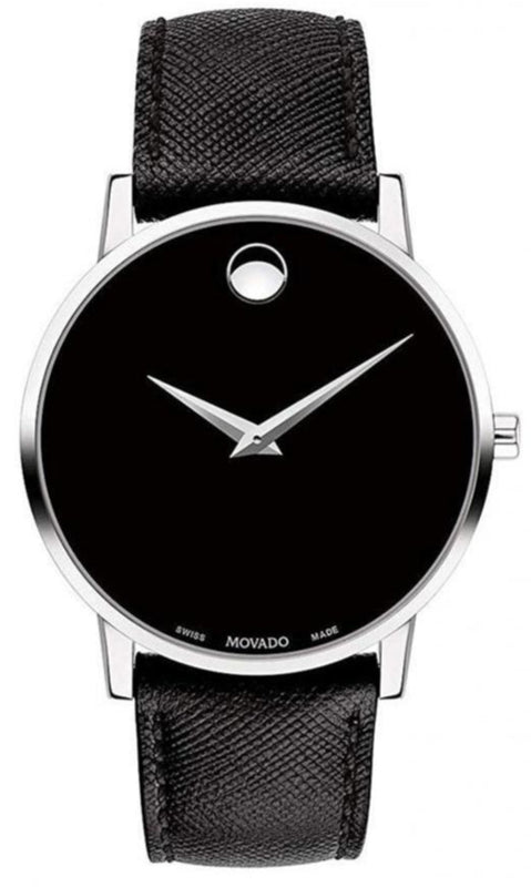 Movado Museum Classic Black Dial Black Leather Strap Watch for Men - 0607194