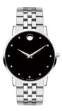 Movado Museum Classic Diamonds Black Dial Silver Steel Strap Watch for Men - 0607201