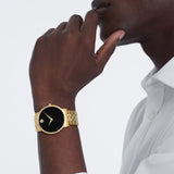 Movado Museum Classic Quartz Black Dial Gold Steel Strap Watch for Men - 0607203