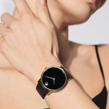 Movado Museum Black Dial Black Leather Strap Watch For Women - 2100006