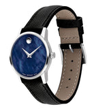 Movado Museum Classic Blue Dial Black Leather Strap Watch for Men - 0607197