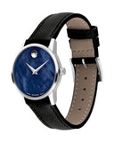 Movado Museum Blue Dial Black Leather Strap Watch For  Men - 2100009