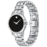 Movado Veturi Quartz Black Dial Silver Steel Strap Watch for Women - 0606338