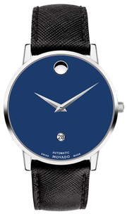 Movado Museum Classic Blue Dial Black Leather Strap Watch for Men - 0607197