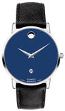 Movado Museum Classic Blue Dial Black Leather Strap Watch for Men - 0607197