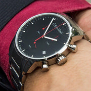 Calvin Klein City Chronograph Black Dial Silver Steel Strap Watch for Men - K2G27141