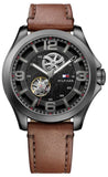 Tommy Hilfiger Bruce Automatic Black Dial Brown Leather Strap Watch for Men - 1791280