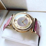 Versace V-Motif Vintage Logo Diamonds Gold Dial Pink Leather Strap Watch for Women - VERE01118