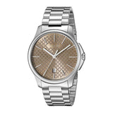 Gucci G Timeless Quartz Brown Dial Silver Steel Strap Watch for Men - YA126317