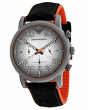 Emporio Armani Chronograph Quartz Grey Dial Black Leather Strap Watch For Men - AR11174