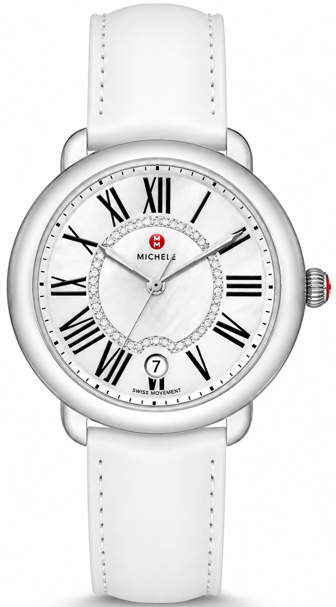 Michele Serein Mother of Pearl Dial White Leather Strap Watch for Women - MWW21B000013