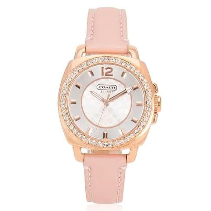 Coach Boyfriend Mother of Pearl Dial Pink Leather Strap Watch for Women - 14503151