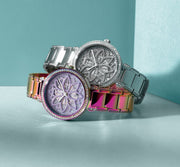 Guess Dahlia Analog Silver Dial Purple Leather Strap Watch For Women - GW0529L4