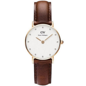 Daniel Wellington Classy St Mawes White Dial Brown Leather Strap Watch For Women - DW00100059