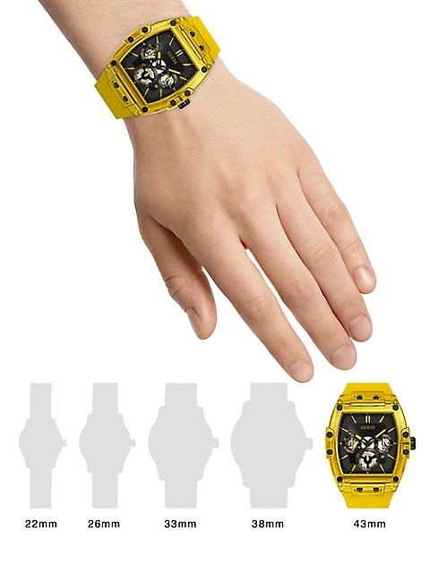 Dial Strap Black Yellow Multi Watch for Phoenix Rubber Guess Men Function