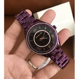 Michael Kors Lauryn Black Dial Purple Steel Strap Watch for Women - MK3724