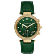 Michael Kors Parker Chronograph Green Dial Green Leather Strap Watch For Women - MK6985
