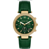 Michael Kors Parker Chronograph Green Dial Green Leather Strap Watch For Women - MK6985