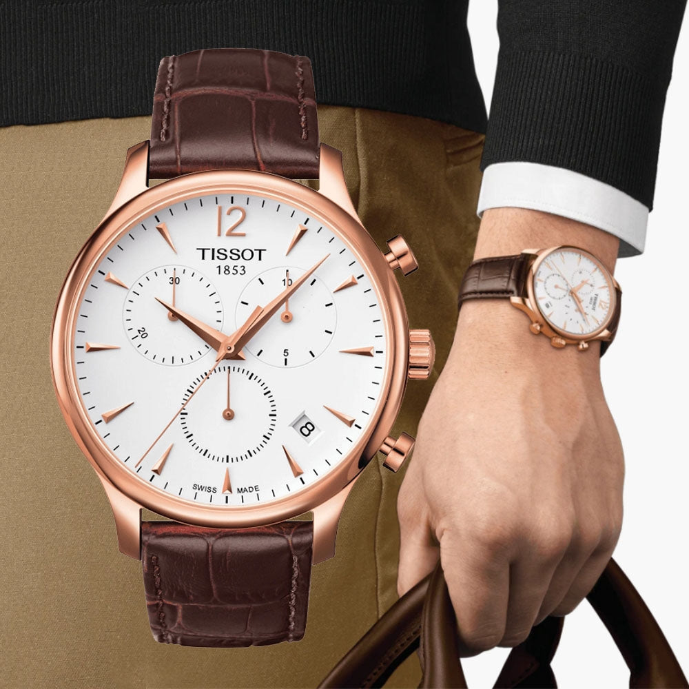 Tissot T Classic Tradition Chronograph White Dial Brown Leather