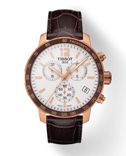 Tissot Quickster Chronograph 42mm White Dial Brown Leather Strap Watch For Men - T095.417.36.037.00