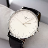 Tissot T Classic Everytime Jam Tangan Tali Kulit Hitam Dial Putih Besar Untuk Pria - T109.610.16.031.00