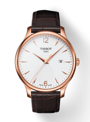 Tissot T Classic Tradition White Dial Brown Leather Strap Watch For Men - T063.610.36.037.00