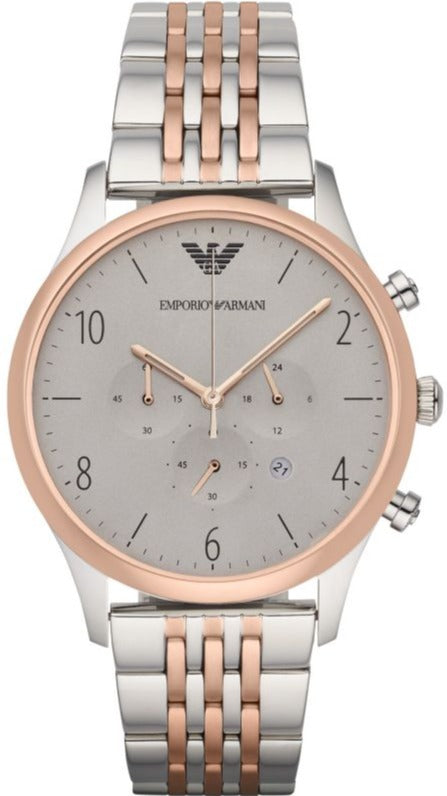 Emporio Armani Beta Chronograph Grey Dial Two Tone Steel Strap Emporio Armani Beta Chronograph Grey Dial Two Tone Steel Strap