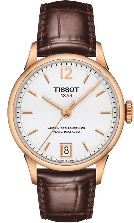 Jam Tangan Tissot Chemin Des Tourelles Powermatic 80 Lady Silver Dial Brown Leather Strap Untuk Wanita - T099.207.36.037.00