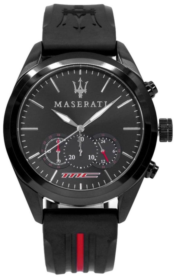 Maserati Traguardo Chronograph Black Dial Black Rubber Strap Watch