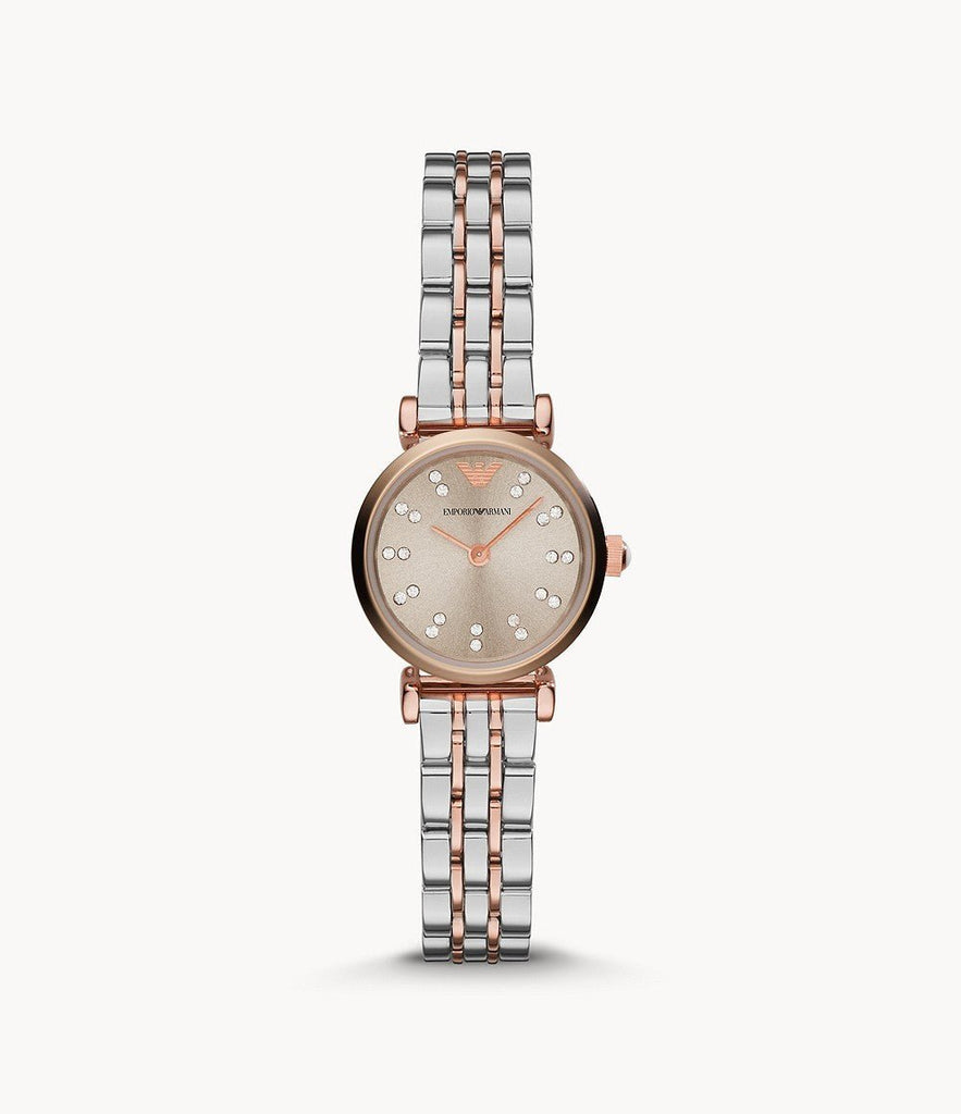 Emporio Armani Gianni T Bar Grey Dial Two Tone Steel Strap Watch