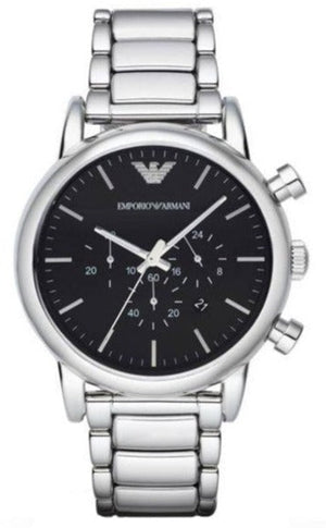 FREE GIFT | Emporio Armani Luigi Black Dial Silver Steel Strap Watch For Men - AR1894