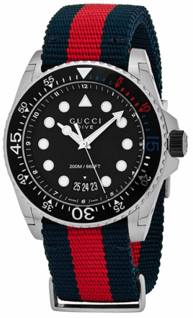 Gucci Dive Black Dial Red & Blue Nylon Strap Watch For Men