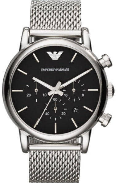 Emporio Armani Luigi Chronograph Black Dial Silver Mesh Bracelet