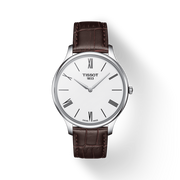Tissot T Classic Tradition 5.5 Quartz White Dial Brown Leather Strap Watch For Men - T063.409.16.018.00