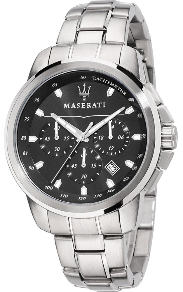 Maserati Successo Chronograph Black Dial Silver Steel Strap Watch