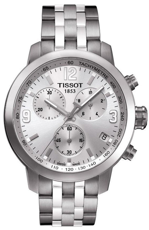 Tissot PRC 200 Chronograph Quartz Silver Dial Silver Steel Strap Jam Tangan Untuk Pria - T055.417.11.037.00