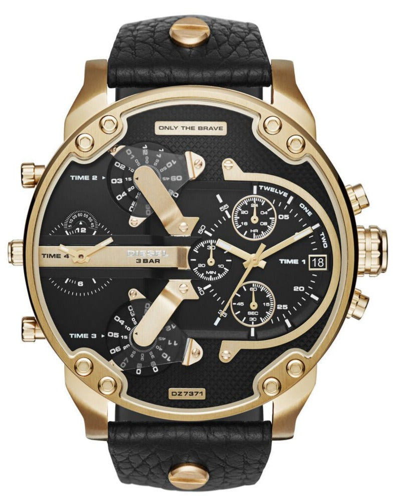 Diesel Mr Daddy Chronograph Black Dial Black Leather Strap Watch For Men - DZ7371