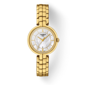 Tissot Flamingo Mother of Pearl White Dial Gold Steel Strap Watch For Women - T094.210.33.111.00