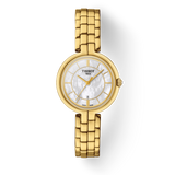 Tissot Flamingo Mother of Pearl White Dial Gold Steel Strap Watch For Women - T094.210.33.111.00