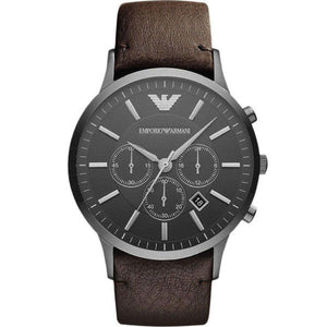 Emporio Armani Sportivo Chronograph Black Dial Brown Leather Strap Watch For Men - AR2462