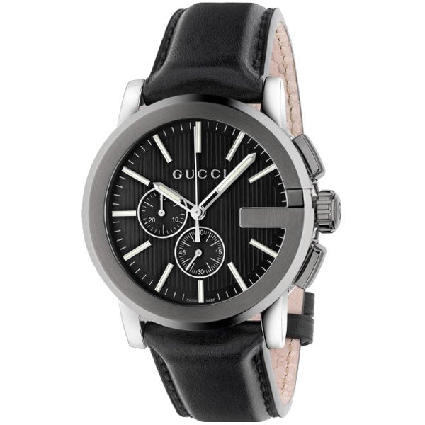 GUCCI クロノグラフ ブラック腕時計 Gucci G Chrono Black Dial Black Leather Strap Watch For Men