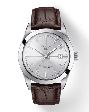 Tissot Gentleman Powermatic 80 Silicium Silver Dial Brown Leather Strap Watch For Men - T127.407.16.031.01