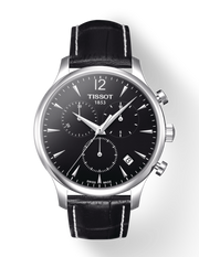 Tissot T Classic Tradition Chronograph Black Dial Black Leather Strap Watch For Men - T063.617.16.057.00